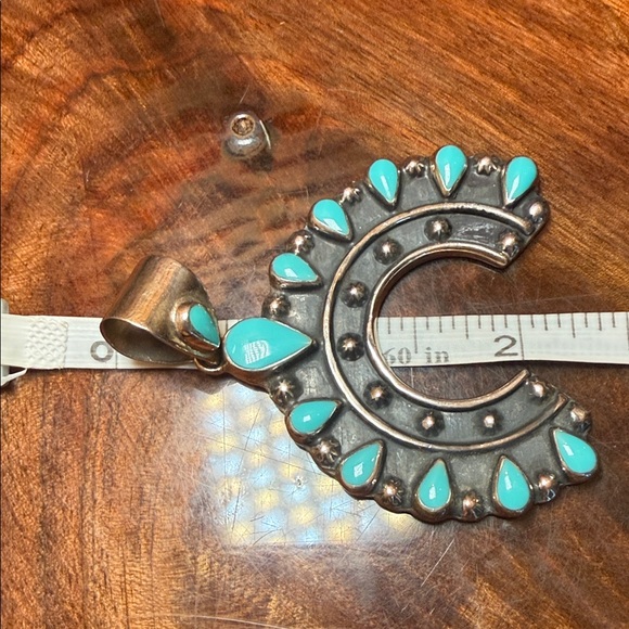 Turquoise and Sterling Silver Squash Pendant Necklace - Picture 3 of 7